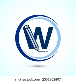 Initial alphabet W with a pencil icon. Logo for education, student or corporate identity