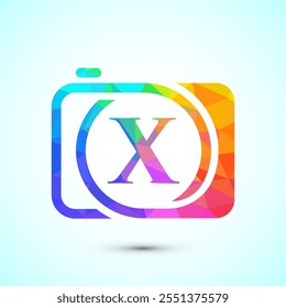 Initial alphabet X with a camera icon. Low poly style logo for photography business