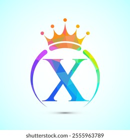 Initial alphabet X with a crown. Royal, King, queen luxury symbol. Font emblem