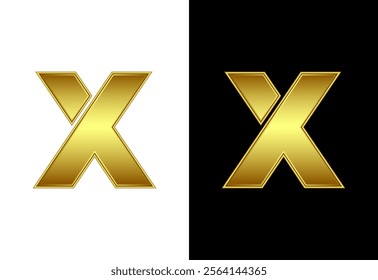 Initial alphabet X in gold color. Graphic alphabet symbol for corporate business identity