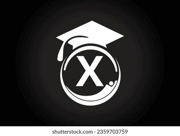 Initial alphabet X with the Graduation ceremony. Congratulations graduates design for stamps, logos, cards, and invitations template
