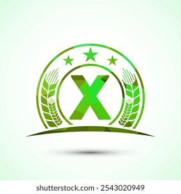 Initial alphabet X incorporated with Wheat, barley, or rye. Logo for agriculture business and company identity