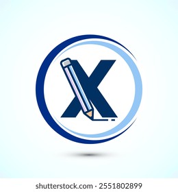 Initial alphabet X with a pencil icon. Logo for education, student or corporate identity