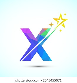 Alfabeto inicial X con el icono del logotipo de la estrella. Diseño Abstractas del símbolo del logotipo de la estrella