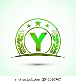 Alfabeto inicial Y incorporado con trigo, cebada o centeno. Logotipo para el negocio agrícola y la identidad de la empresa