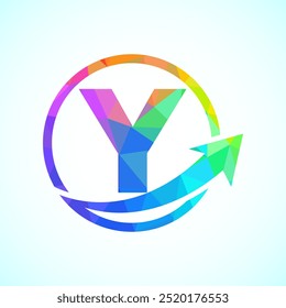 Design inicial do logotipo do alfabeto Y incorporado com a seta. Conceito de logotipo financeiro ou de sucesso