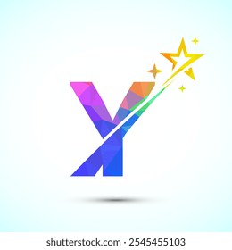 Initial alphabet Y with swoosh and star logo icon. Abstract star logo sign symbol design