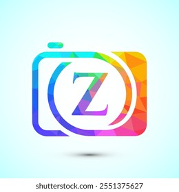 Alfabeto inicial Z com um ícone de câmera. Logotipo de estilo poli baixo para negócios de fotografia