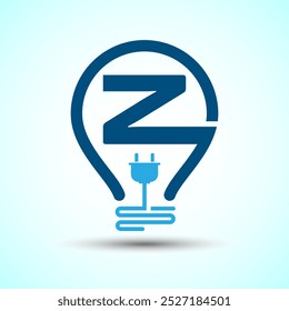 Initial alphabet Z with an electric bulb and plug. Electricity logo design template