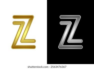 Initial alphabet Z in gold and silver color. Graphic alphabet symbol for corporate business identity