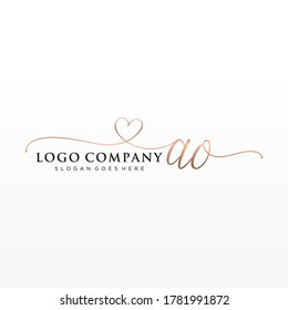 Initial AO beauty monogram and elegant logo design, handwriting logo of initial signature, wedding, fashion, floral and botanical with creative template.	
