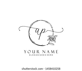 Initial AP beauty monogram and elegant logo design, handwriting logo of initial signature, wedding, fashion, floral and botanical with creative template.