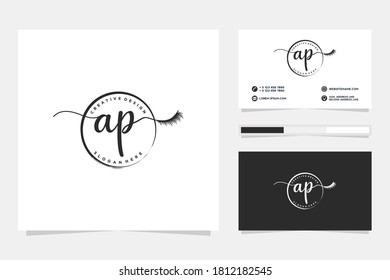 Colecciones iniciales del logotipo femenino de AP y plantilla de tarjeta de visita. Vector Premium