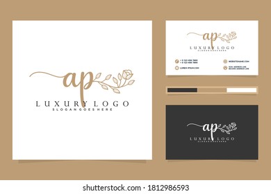 Colecciones iniciales del logotipo femenino de AP y plantilla de tarjeta de visita. Vector Premium