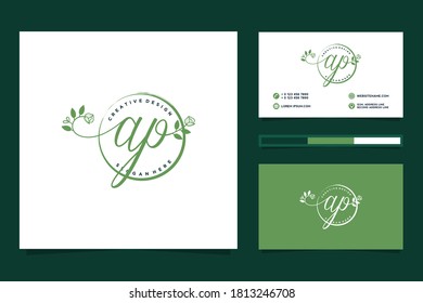 Colecciones iniciales del logotipo femenino de AP y plantilla de tarjeta de visita. Vector Premium