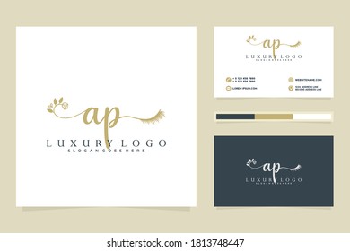 Colecciones iniciales del logotipo femenino de AP y plantilla de tarjeta de visita. Vector Premium