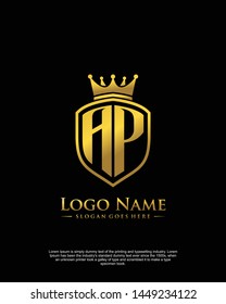 initial AP letter with shield style logo template vector