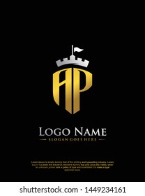 initial AP letter with shield style logo template vector