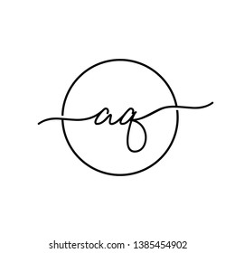 Initial aq lowercase inside circle monogram handwriting . Modern logo design template isolated on white background