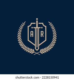 Initial AR elegant sword and shield icon vector template