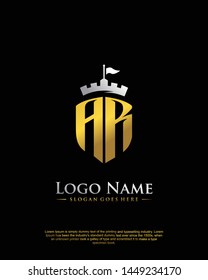 initial AR letter with shield style logo template vector