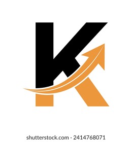 Logotipo de flecha inicial combinado con la plantilla de vector de letra K