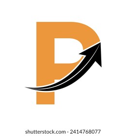 Logotipo de flecha inicial combinado con la plantilla de vector de letra P