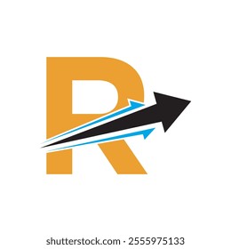 Initial Arrow Logo combine with letter R vector template