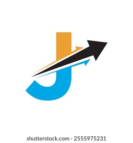 Initial Arrow Logo combine with letter J vector template