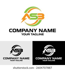 Initial ASB letter in electric modern typography swoosh logo design template