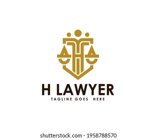 Initial attorney law pillar logo design template with the initials of the letter H. Universal law, attorney, scales column sword creative premium symbol ideas.