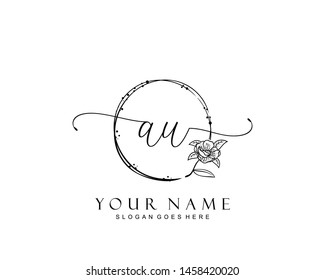 Initial AU beauty monogram and elegant logo design, handwriting logo of initial signature, wedding, fashion, floral and botanical with creative template.