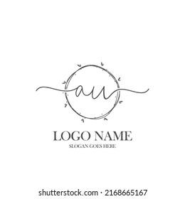 Initial AU beauty monogram and elegant logo design, handwriting logo of initial signature, wedding, fashion, floral and botanical with creative template.