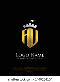 initial AU letter with shield style logo template vector