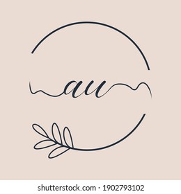 Initial AU logo Handwriting floral and botanical vector