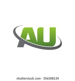 initial AU swoosh ring company logo green gray