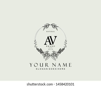 Initial AV beauty monogram and elegant logo design, handwriting logo of initial signature, wedding, fashion, floral and botanical with creative template.