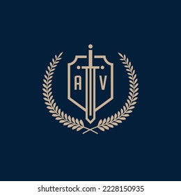 Initial AV elegant sword and shield icon vector template