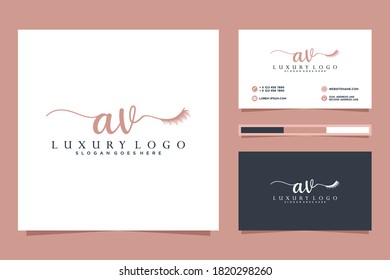 Initial AV Feminine logo collection with business card template, premium vector.