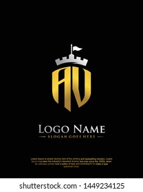 initial AV letter with shield style logo template vector