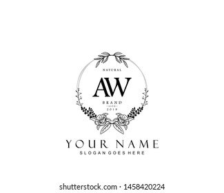Initial AW beauty monogram and elegant logo design, handwriting logo of initial signature, wedding, fashion, floral and botanical with creative template.