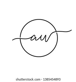 Initial aw lowercase inside circle monogram handwriting . Modern logo design template isolated on white background