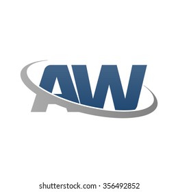 initial AW swoosh ring company logo blue