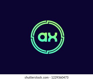 Initial AX Circle Techno Logo Vector