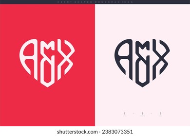 initial AX letters with red heart and love logo flat icon monogram concept