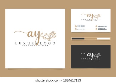 Colecciones iniciales del logotipo femenino AY y plantilla de tarjetas de visita Premium Vector