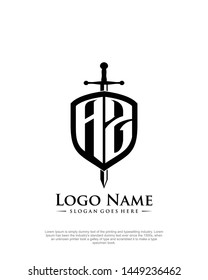 initial AZ letter with shield style logo template vector