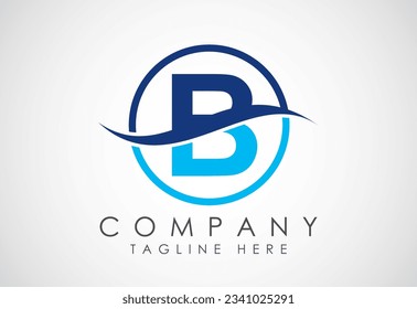 Initial B alphabet with swoosh or ocean wave logo design. Graphic alphabet symbol for corporate business identity