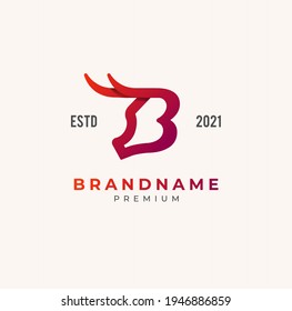Initial B Bull Head Logo, Red letter B with Bull Head Combination, usable for business and brand logos, flat design logo template, vector illustration