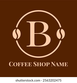 Initial B Cafe brown colour. Coffee bean logo letter B design vector template. Coffee shop bussiness logotype vector illustration. Emblem logo for cafe